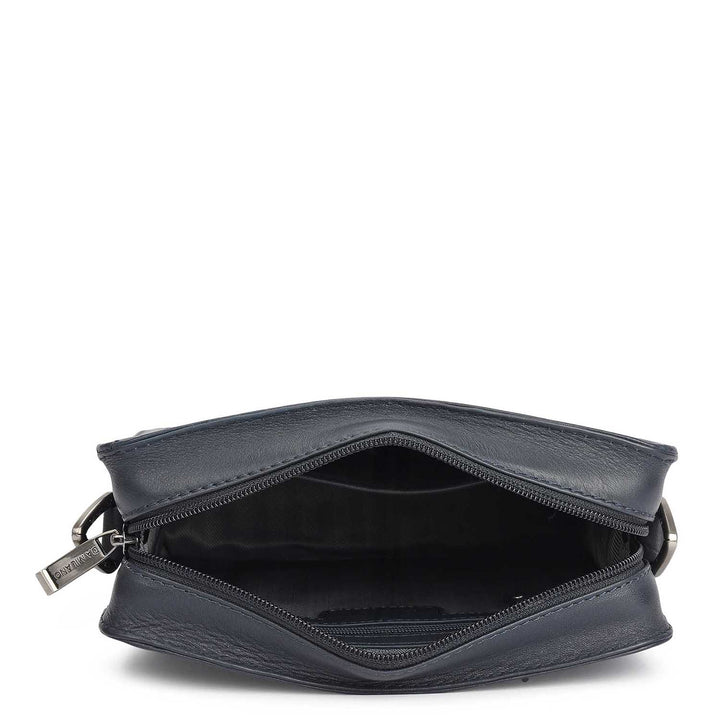 Mat Emboss Plain Leather Men Sling - Navy Blue