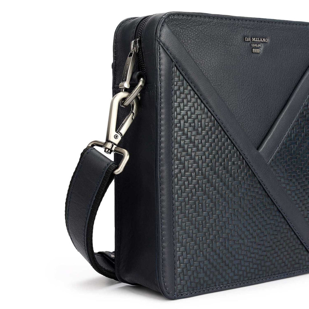 Mat Emboss Plain Leather Men Sling - Navy Blue