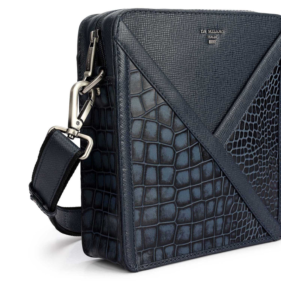 Croco Franzy Leather Men Sling - Ocean