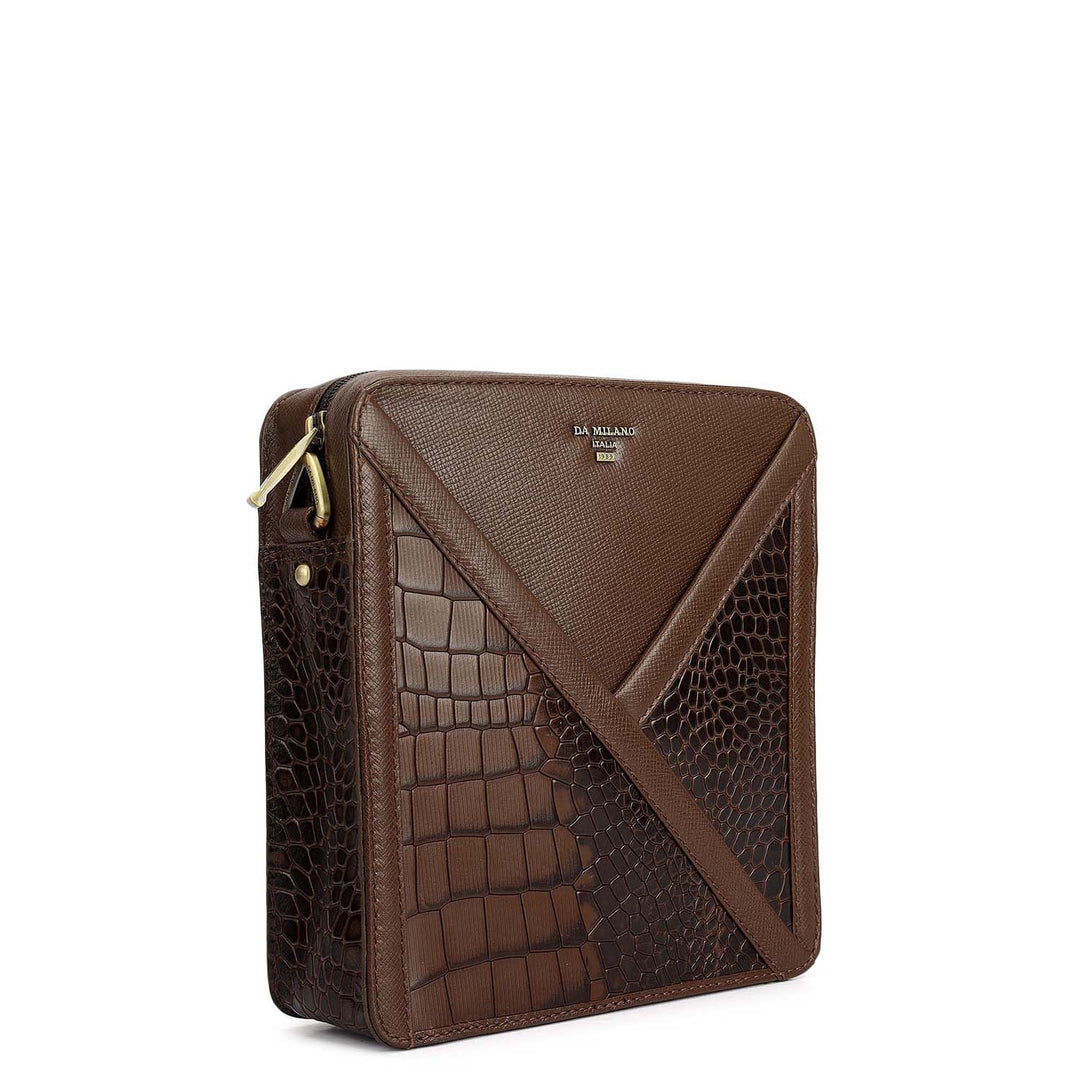 Croco Franzy Leather Men Sling - Walnut