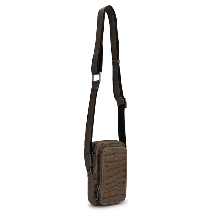 Croco Leather Men Sling - Smoke Grey