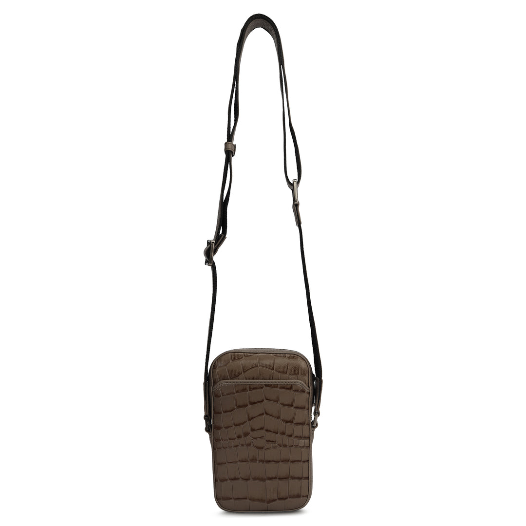 Croco Leather Men Sling - Smoke Grey