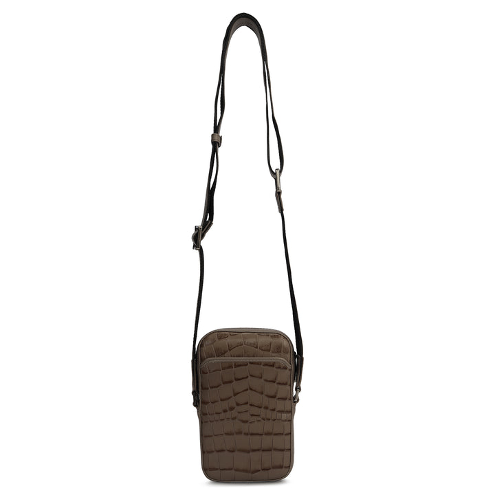 Croco Leather Men Sling - Smoke Grey
