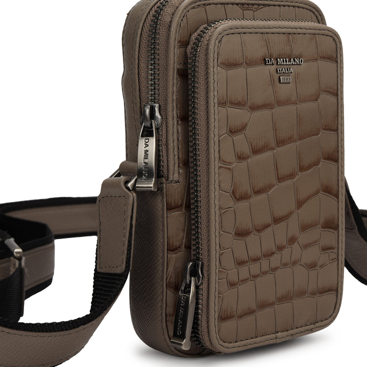 Croco Leather Men Sling - Smoke Grey
