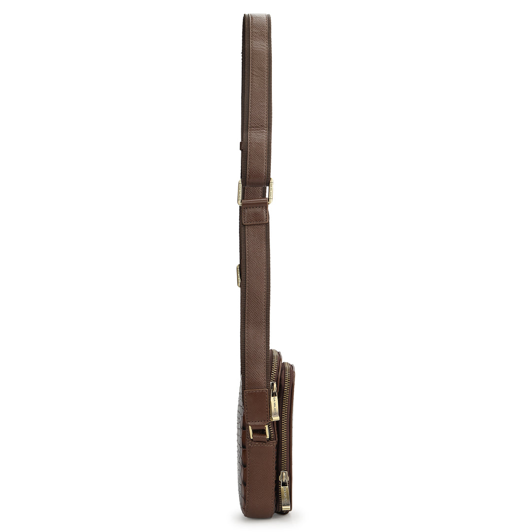 Croco Leather Men Sling - Walnut