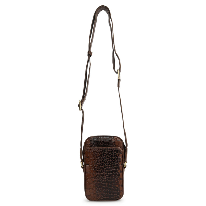 Croco Leather Men Sling - Walnut