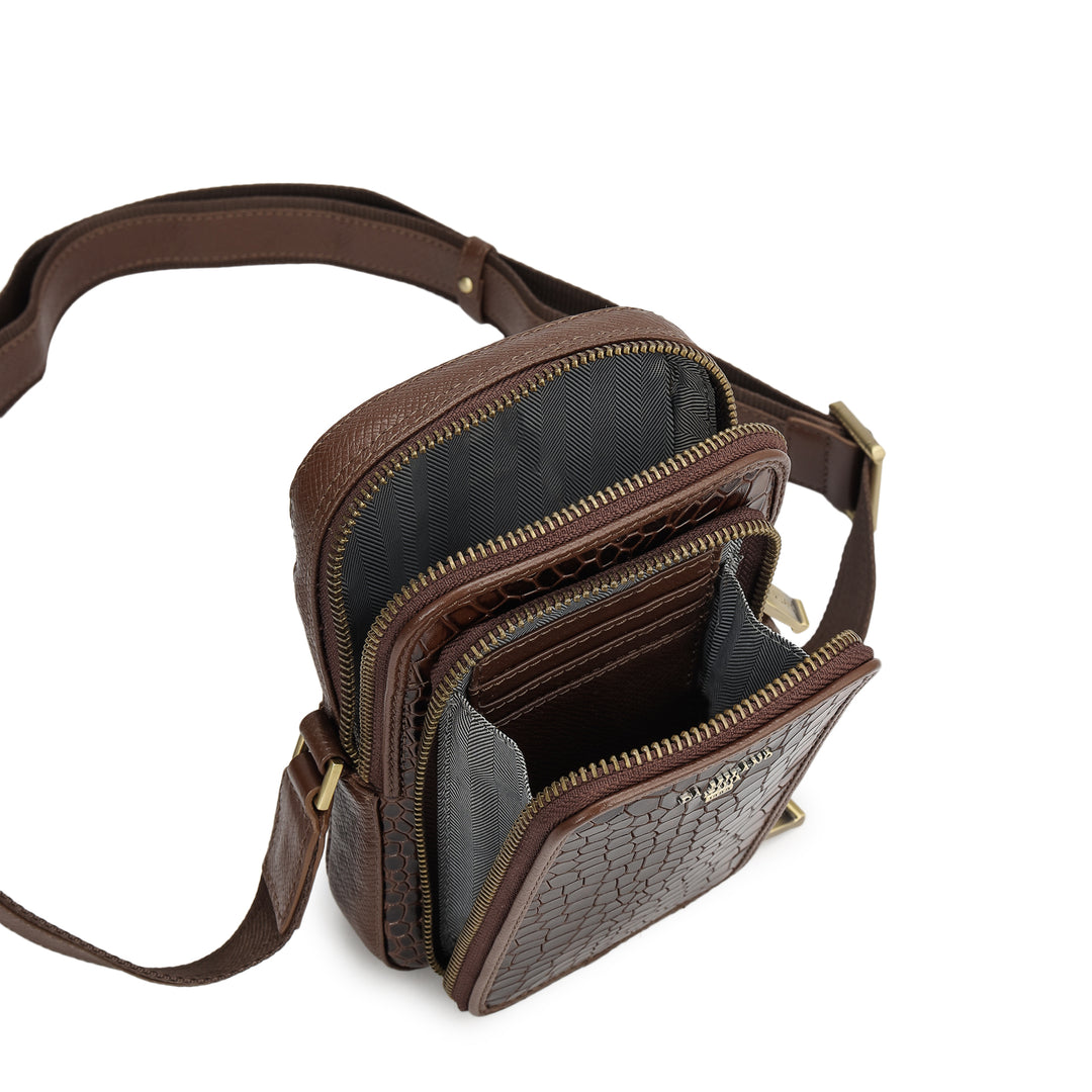 Croco Leather Men Sling - Walnut