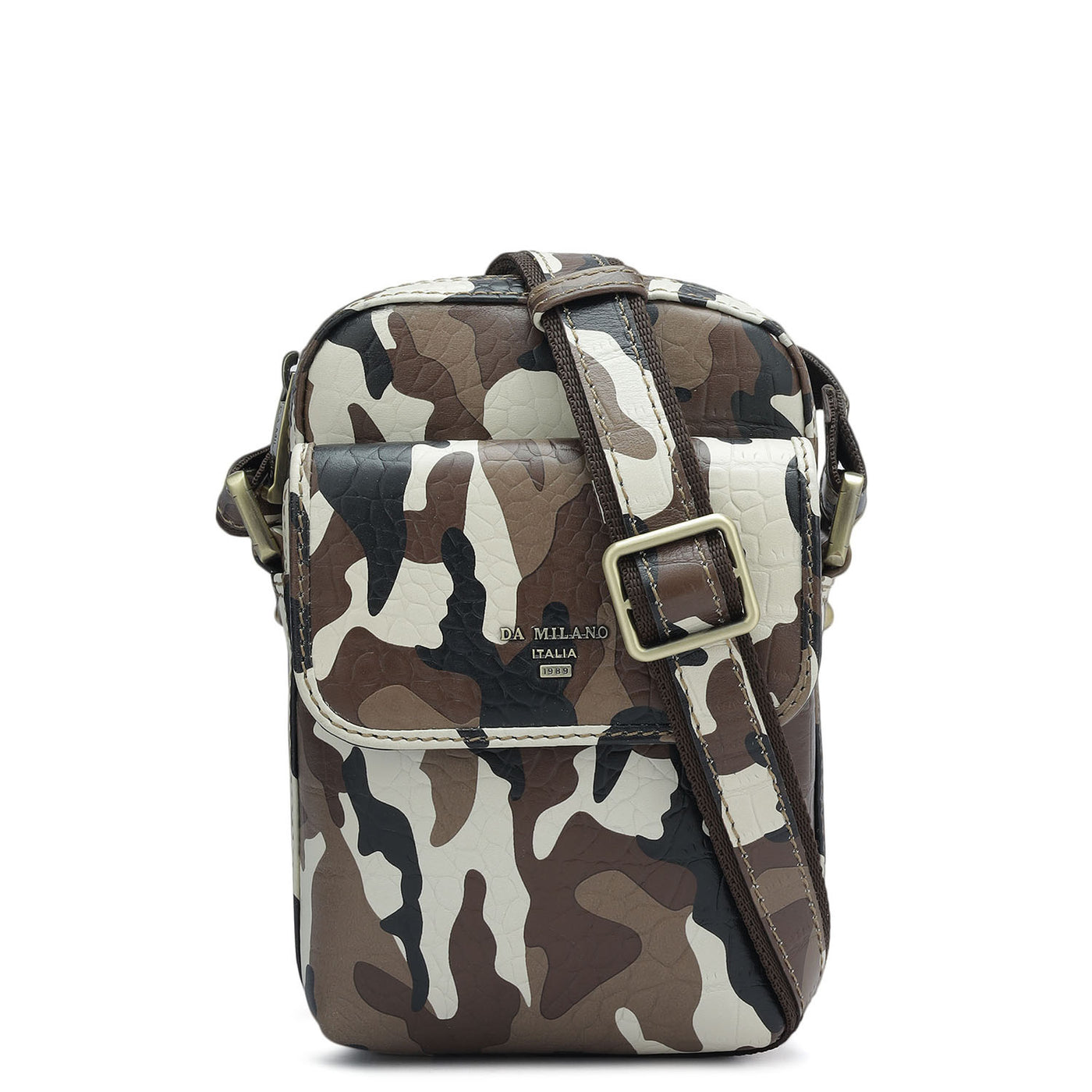 Camouflage Leather Sling Bags Mens - Cognac & Black