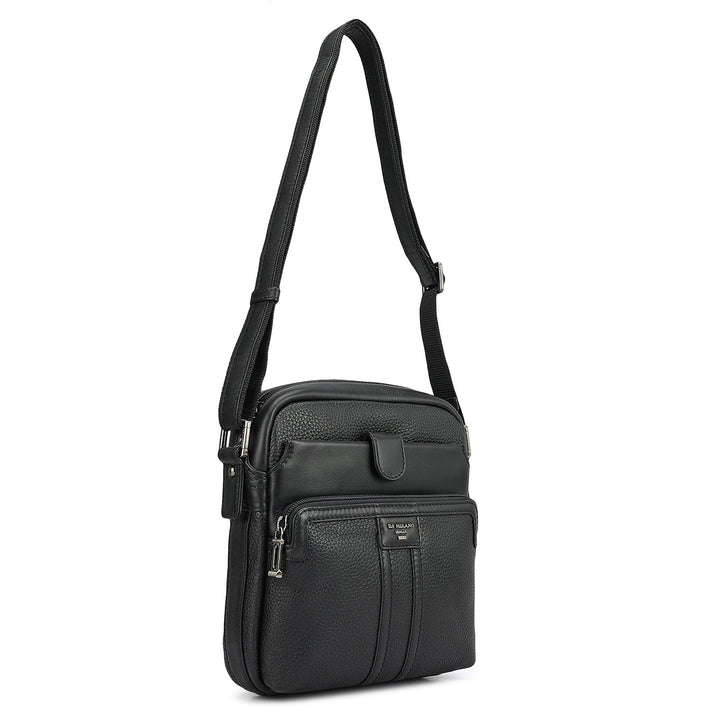 Wax Plain Leather Men Sling - Black