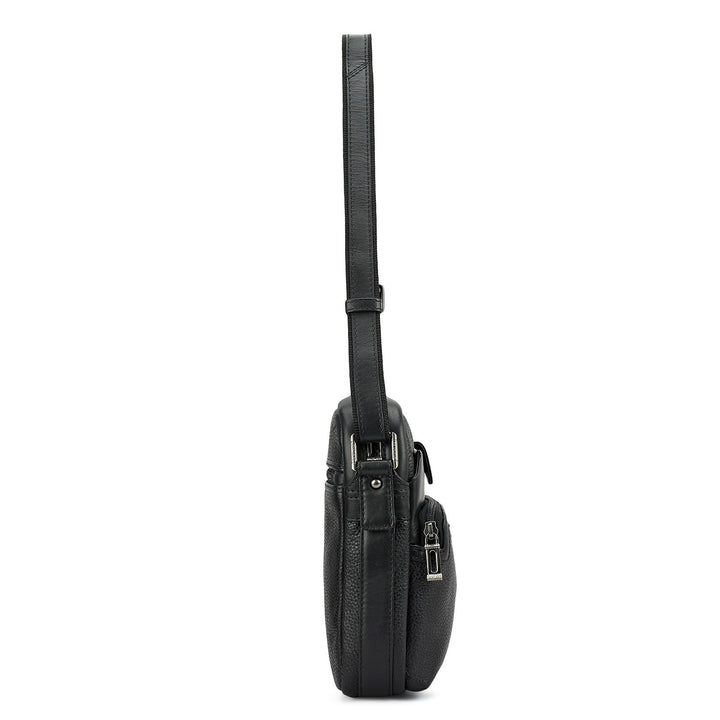Wax Plain Leather Men Sling - Black