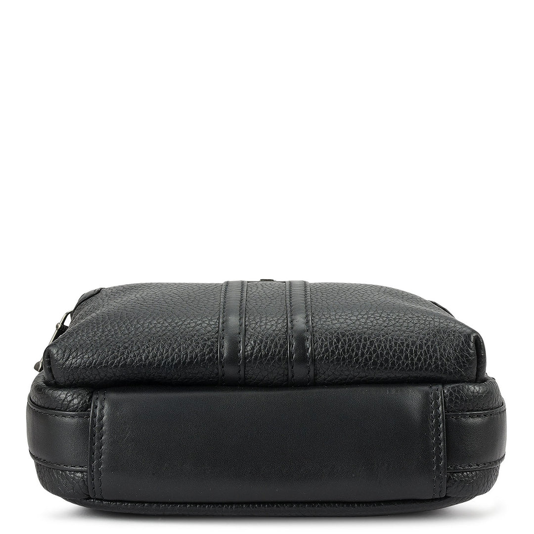 Wax Plain Leather Men Sling - Black