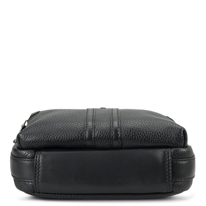 Wax Plain Leather Men Sling - Black