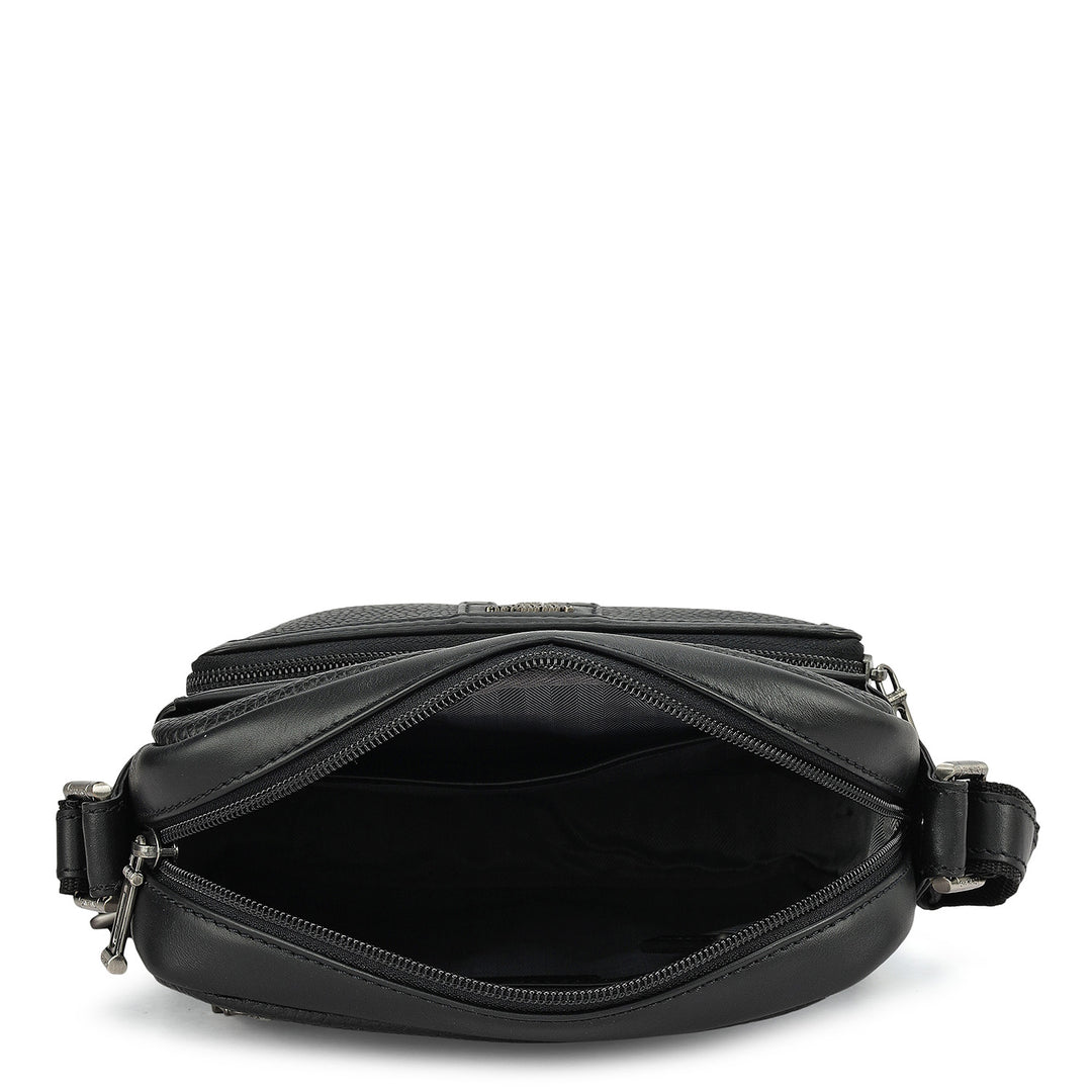 Wax Plain Leather Men Sling - Black