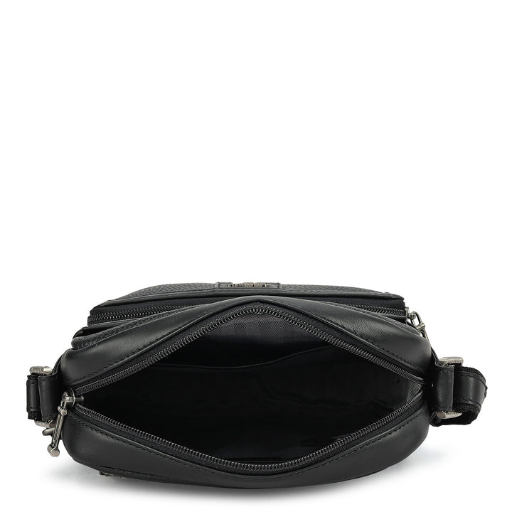 Wax Plain Leather Men Sling - Black