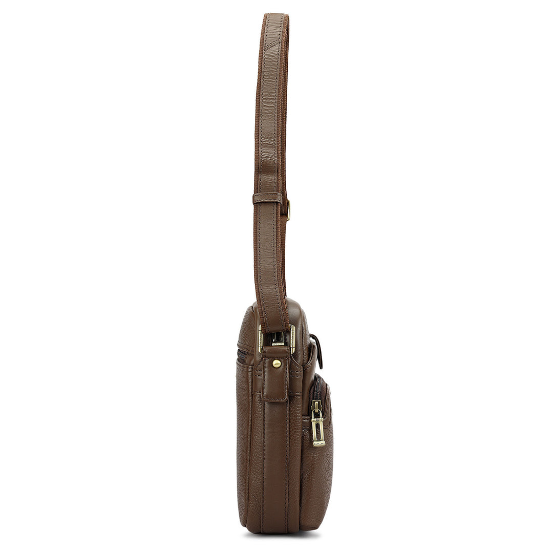 Wax Plain Leather Men Sling - Mocha