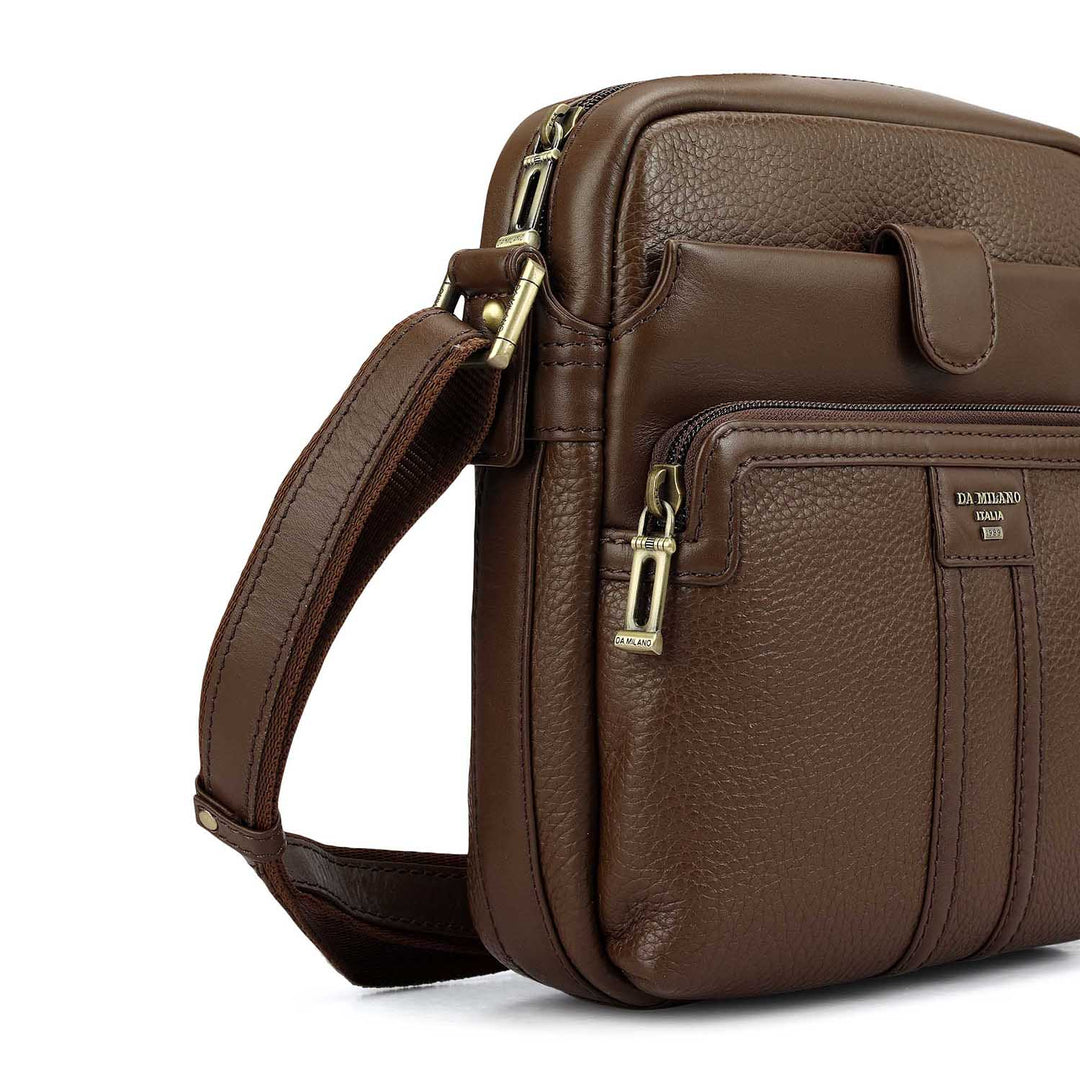 Wax Plain Leather Men Sling - Mocha