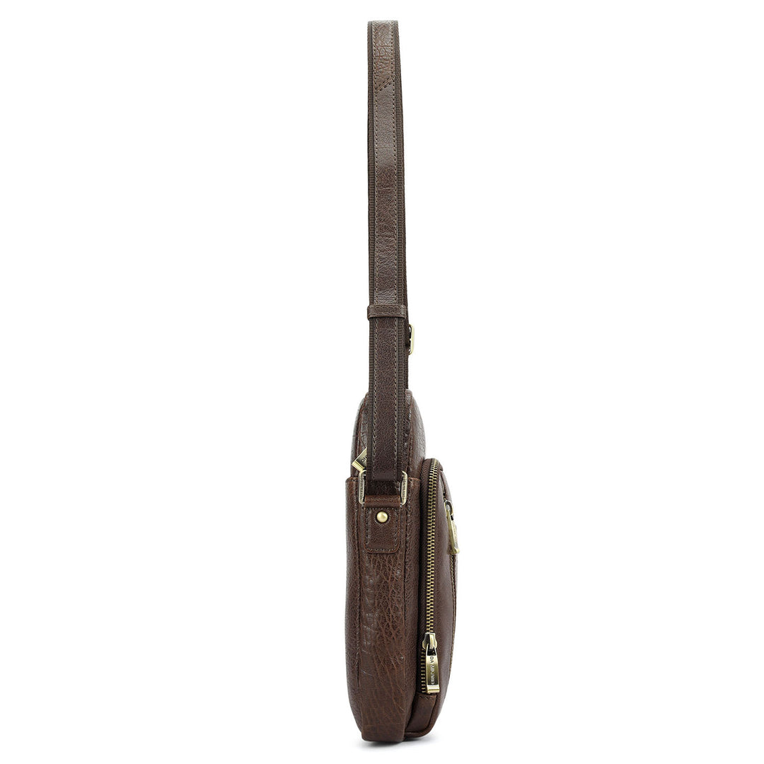 Elephant Pattern Leather Men Sling - Brown