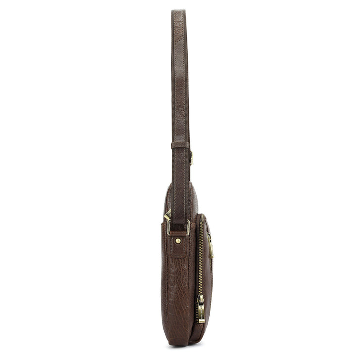 Elephant Pattern Leather Men Sling - Brown