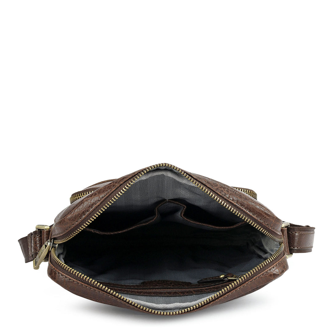 Elephant Pattern Leather Men Sling - Brown