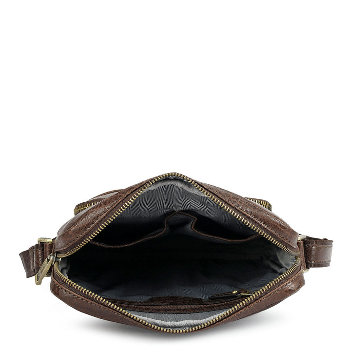 Elephant Pattern Leather Men Sling - Brown