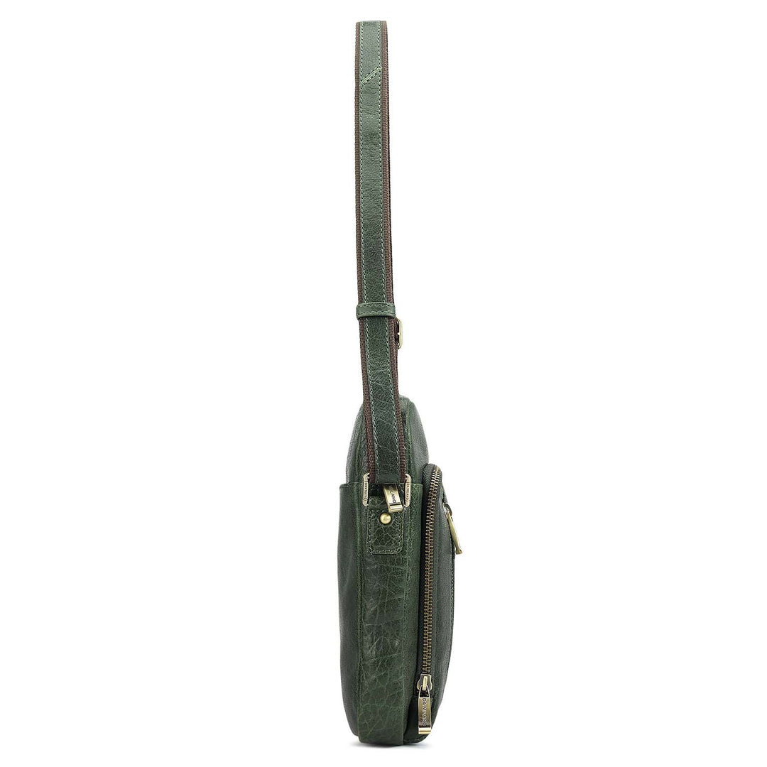 Elephant Pattern Leather Men Sling - Petrol Green