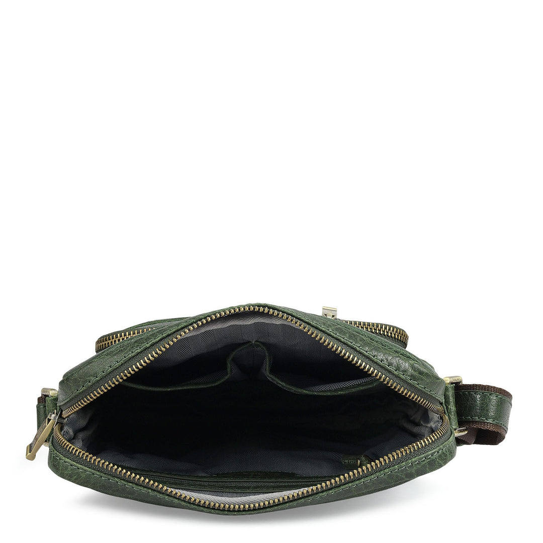 Elephant Pattern Leather Men Sling - Petrol Green