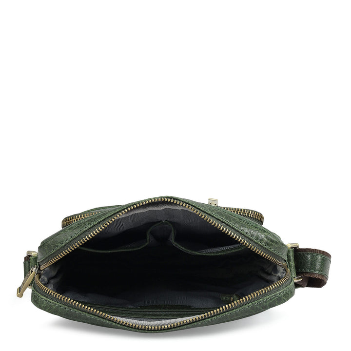 Elephant Pattern Leather Men Sling - Petrol Green
