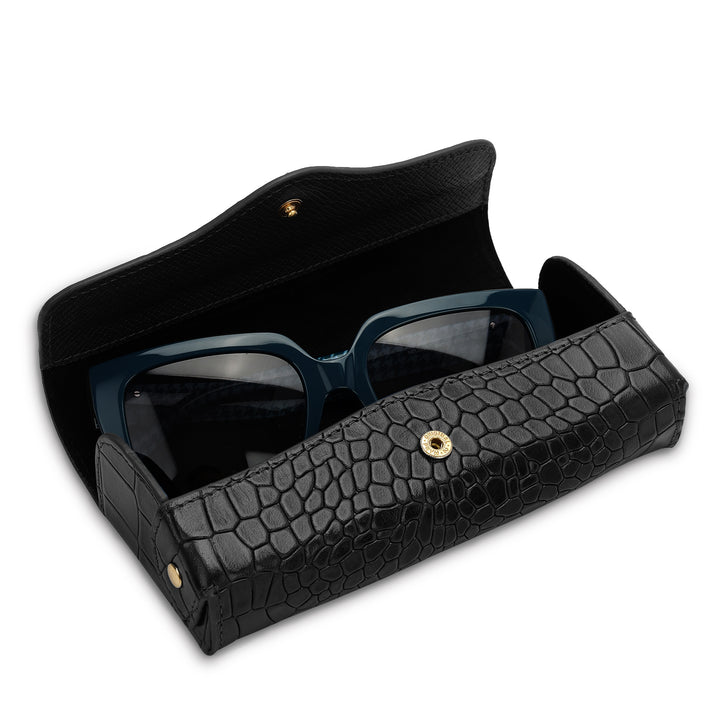 Croco-Texture Spectacle Case - Black