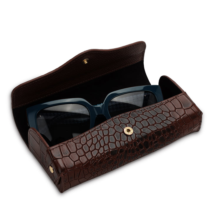 Croco-Texture Spectacle Case - Walnut