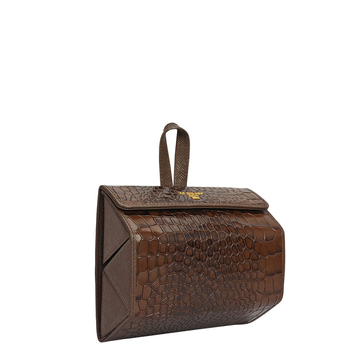 Croco Leather Spectacle Case - Walnut