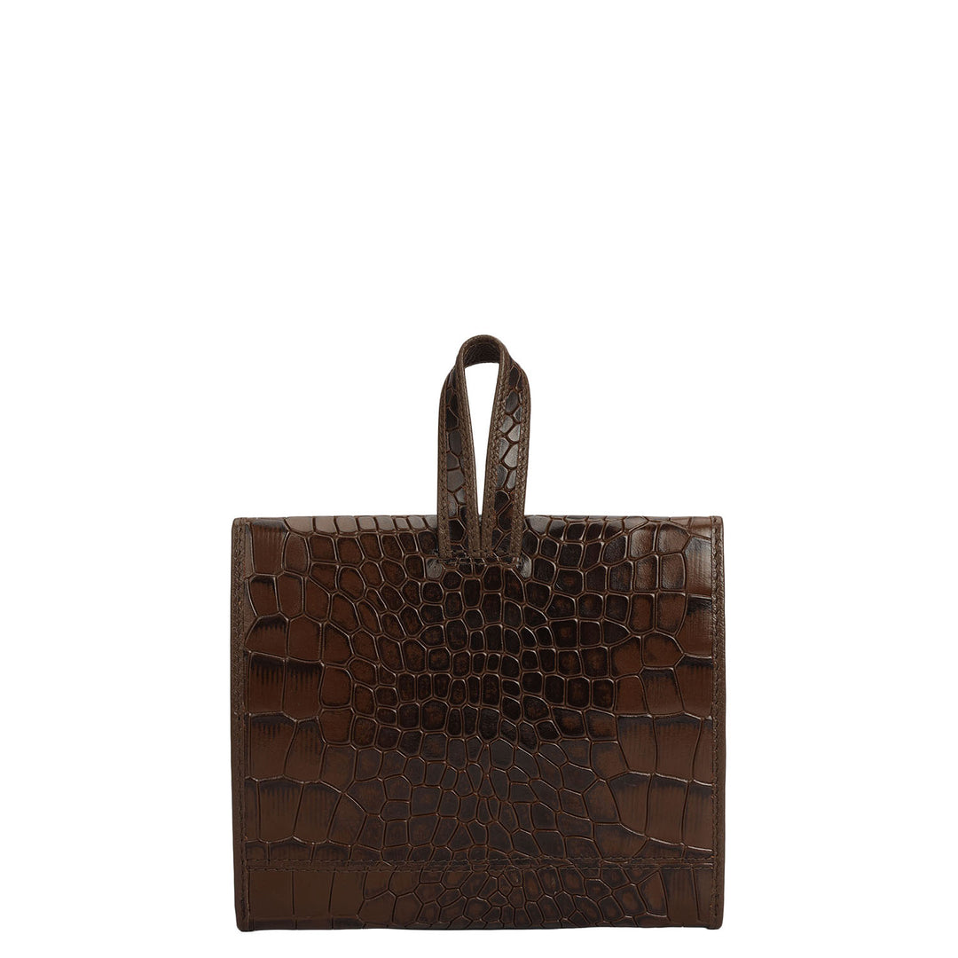 Croco Leather Spectacle Case - Walnut