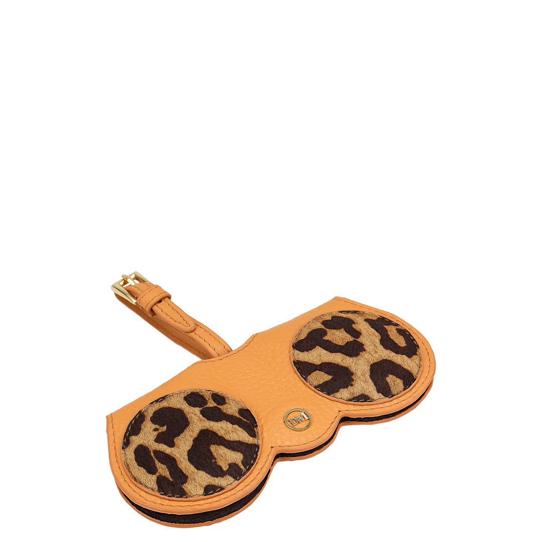 Fur Wax Leather Spectacle Case - Beige & Apricot