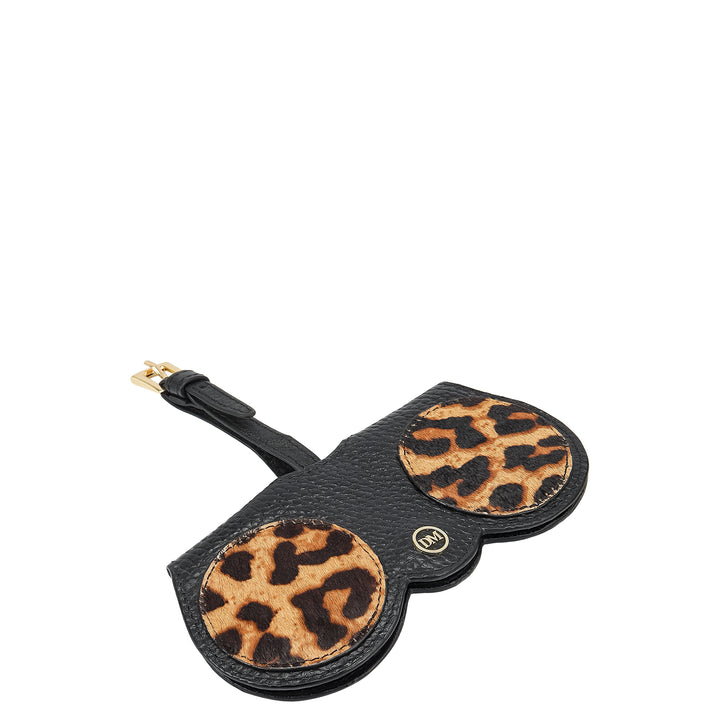 Fur Wax Leather Spectacle Case - Beige & Black