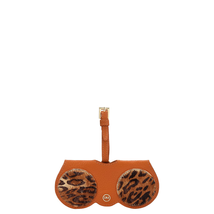 Fur Wax Leather Spectacle Case - Beige & Orange