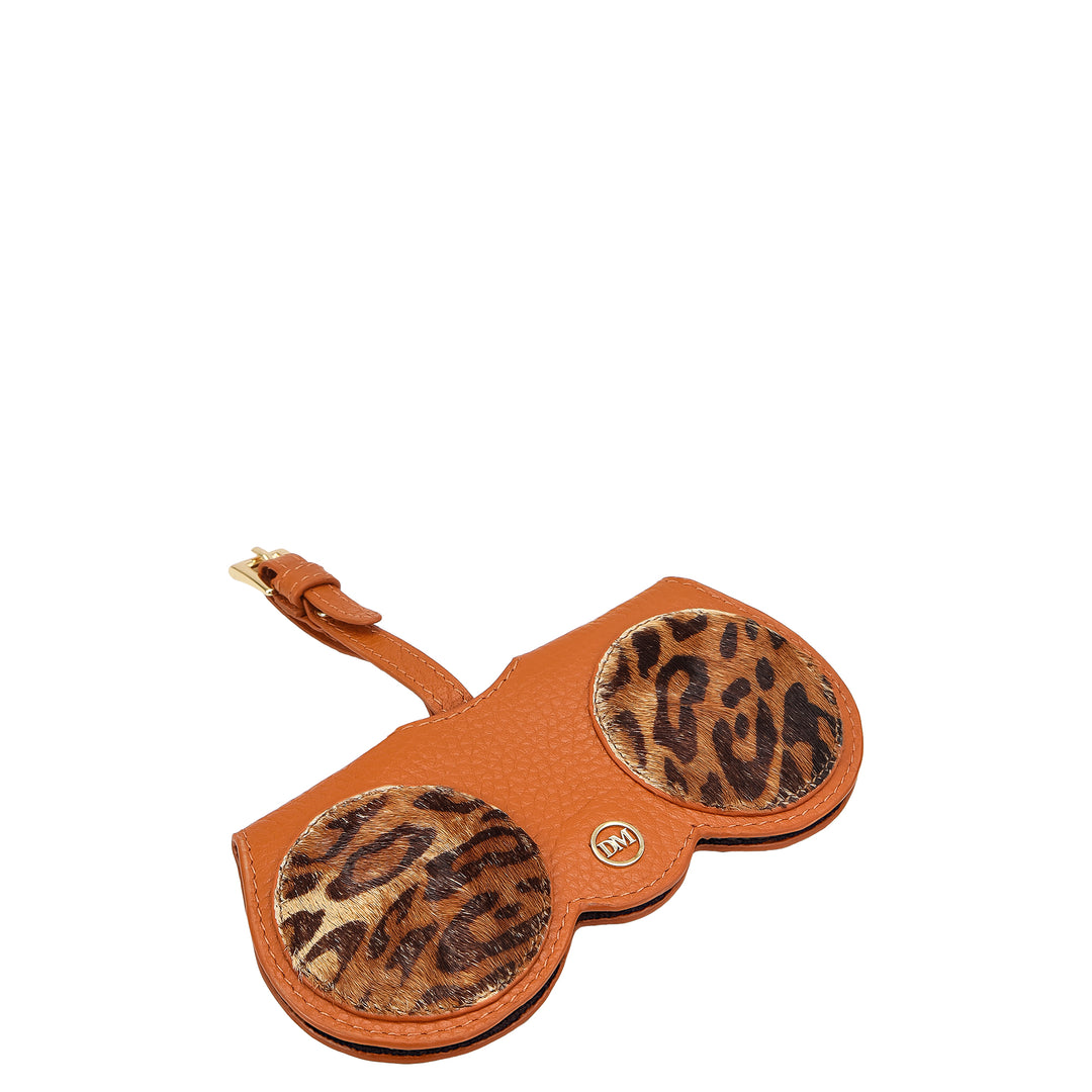 Fur Wax Leather Spectacle Case - Beige & Orange