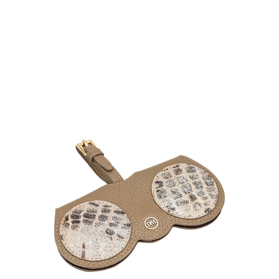 Fur Wax Leather Spectacle Case - Silver & Greyish Taupe
