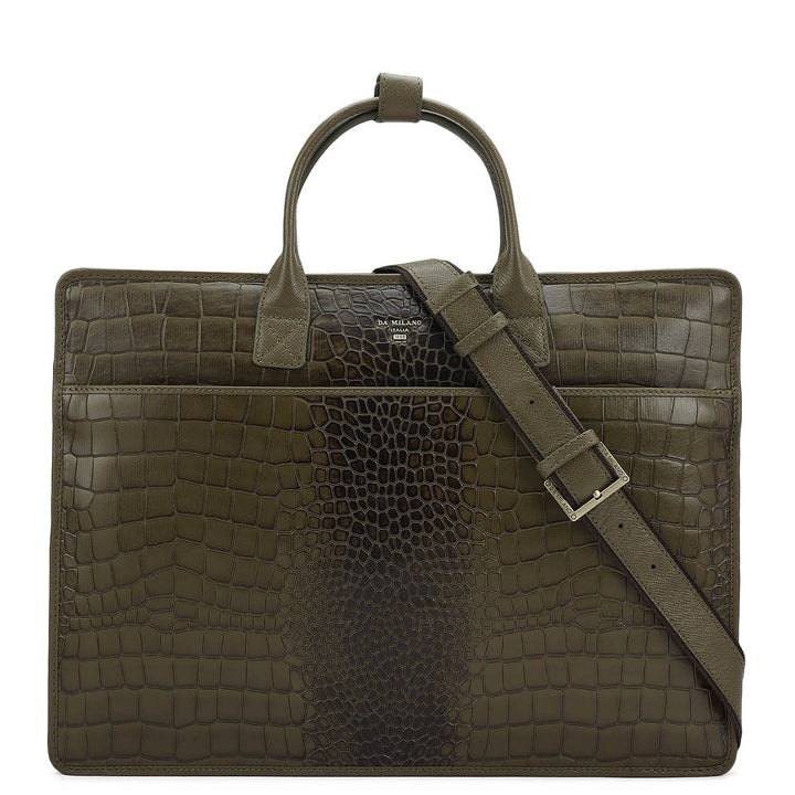 Croco Leather Laptop Sleeve - Military Green