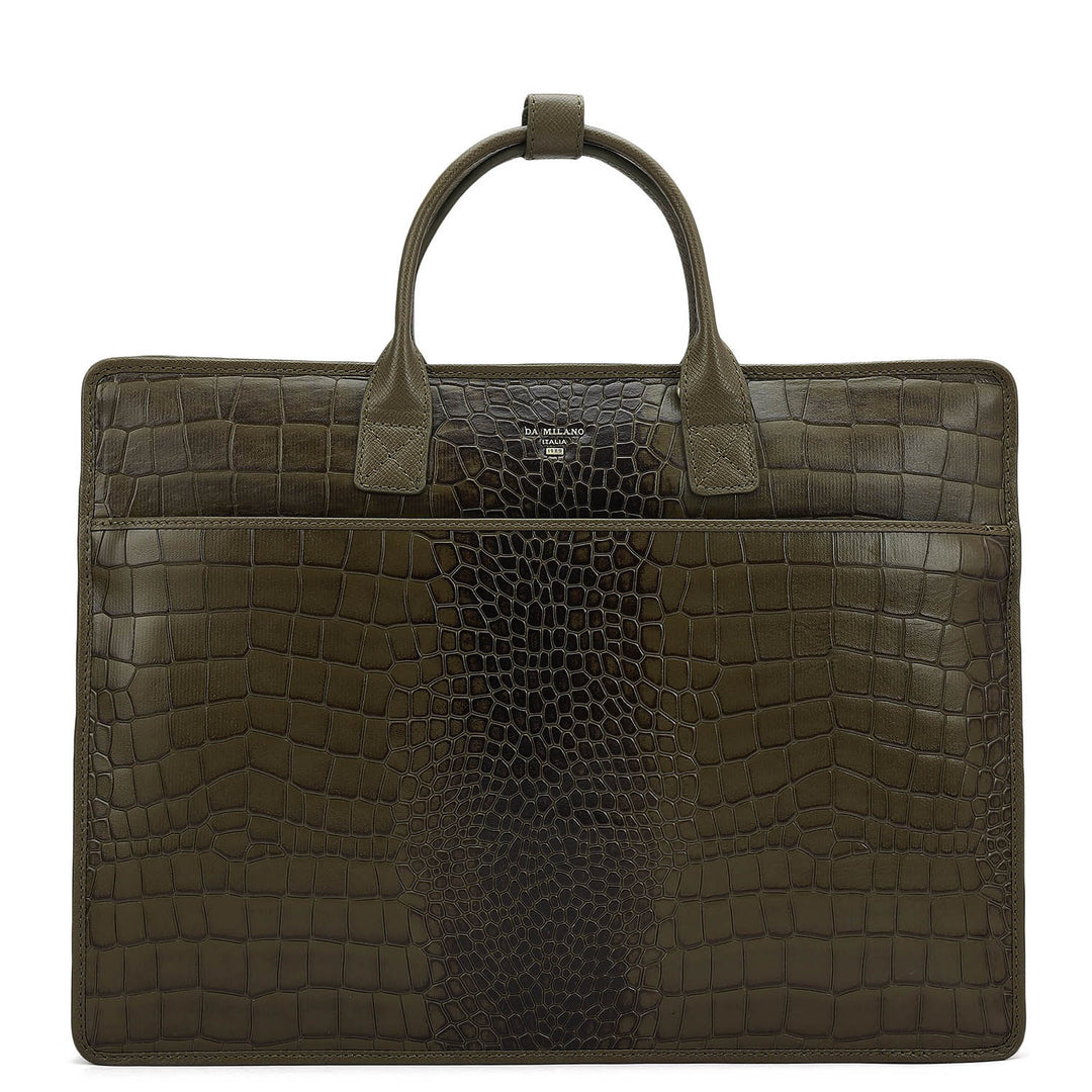 Croco Leather Laptop Sleeve - Military Green