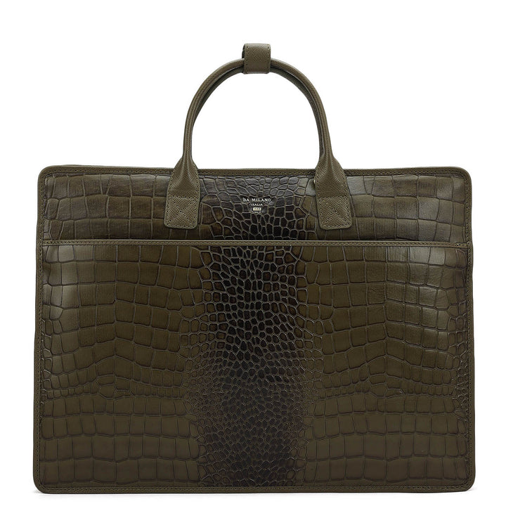 Croco Leather Laptop Sleeve - Military Green