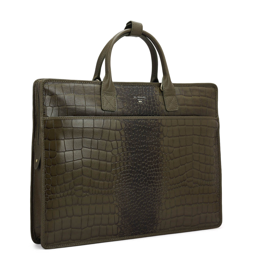 Croco Leather Laptop Sleeve - Military Green