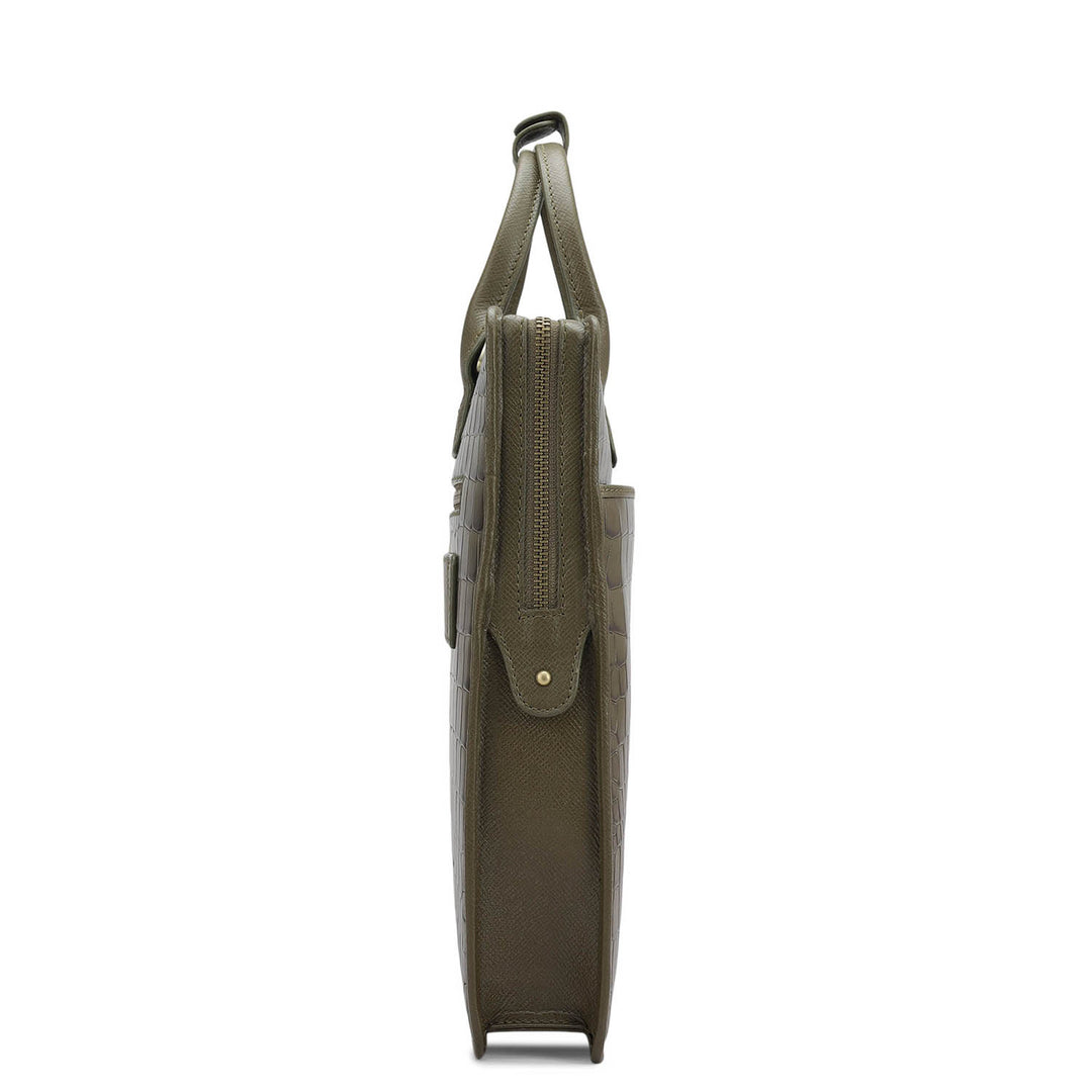 Croco Leather Laptop Sleeve - Military Green