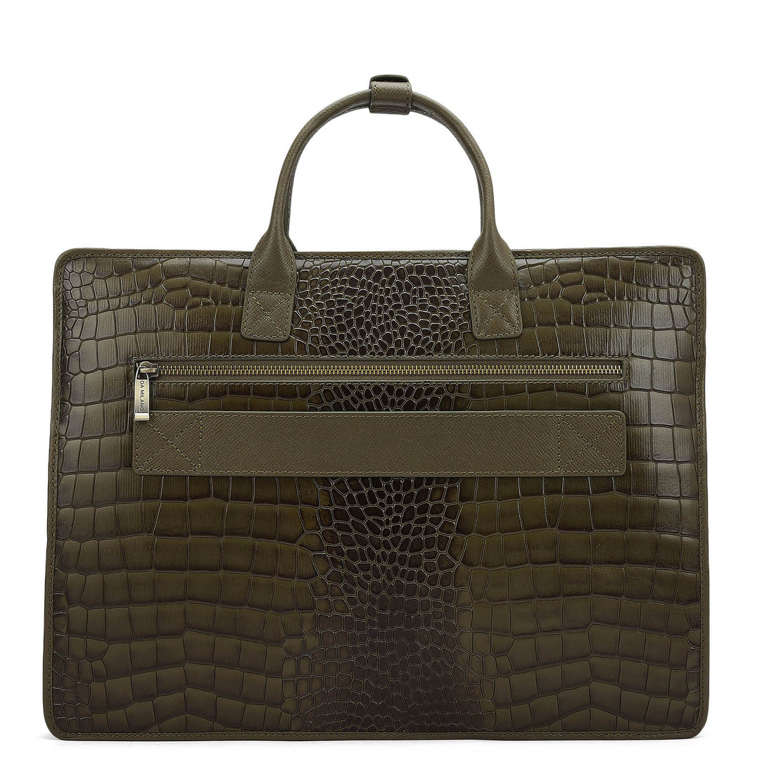 Croco Leather Laptop Sleeve - Military Green