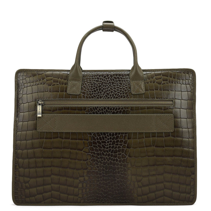 Croco Leather Laptop Sleeve - Military Green