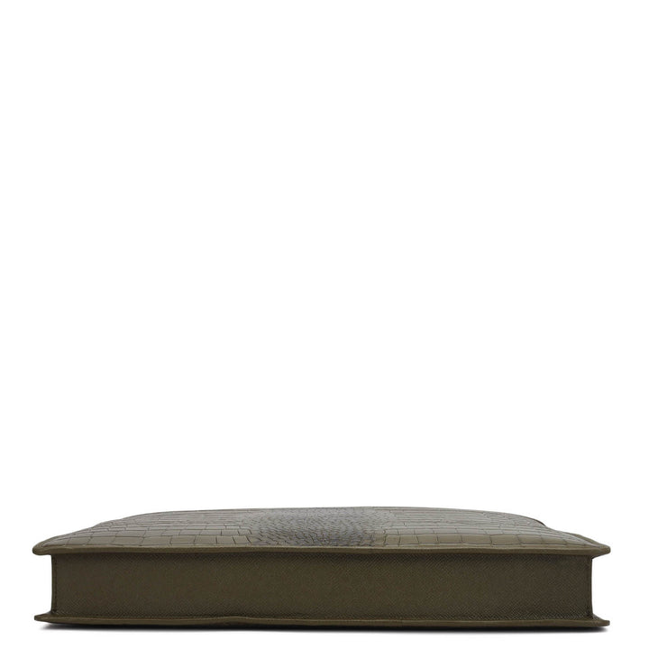 Croco Leather Laptop Sleeve - Military Green