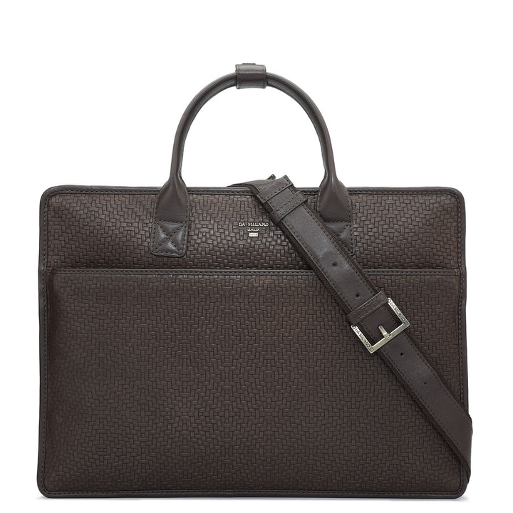 Mat Emboss Leather Laptop Sleeve - Brown
