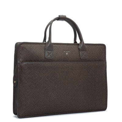 Mat Emboss Leather Laptop Sleeve - Brown