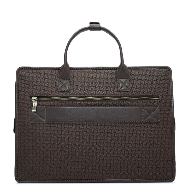 Mat Emboss Leather Laptop Sleeve - Brown