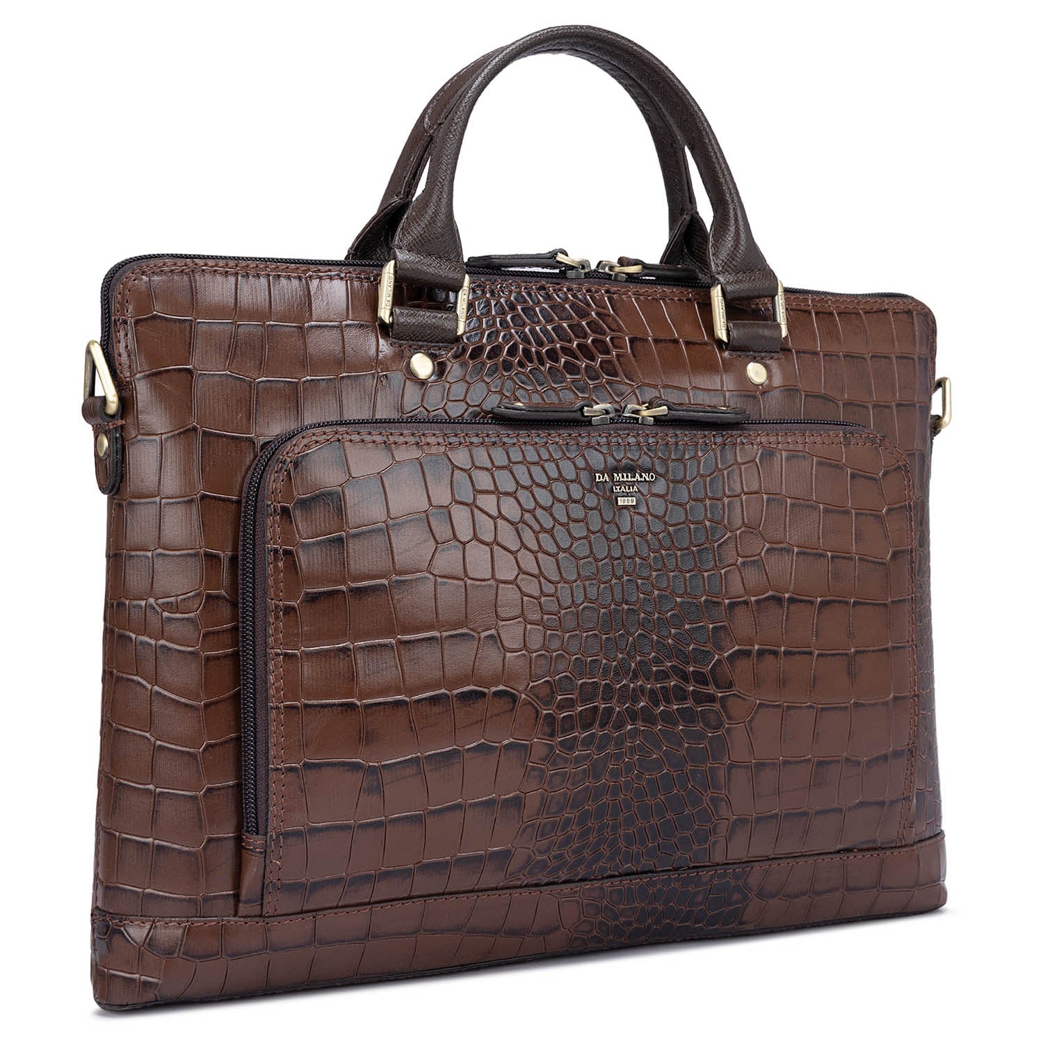 Brown Croco Leather Computer Sleeve - Upto 14