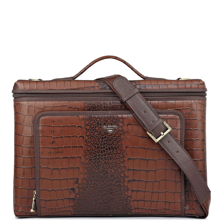 Croco Leather Laptop Sleeve - Brown