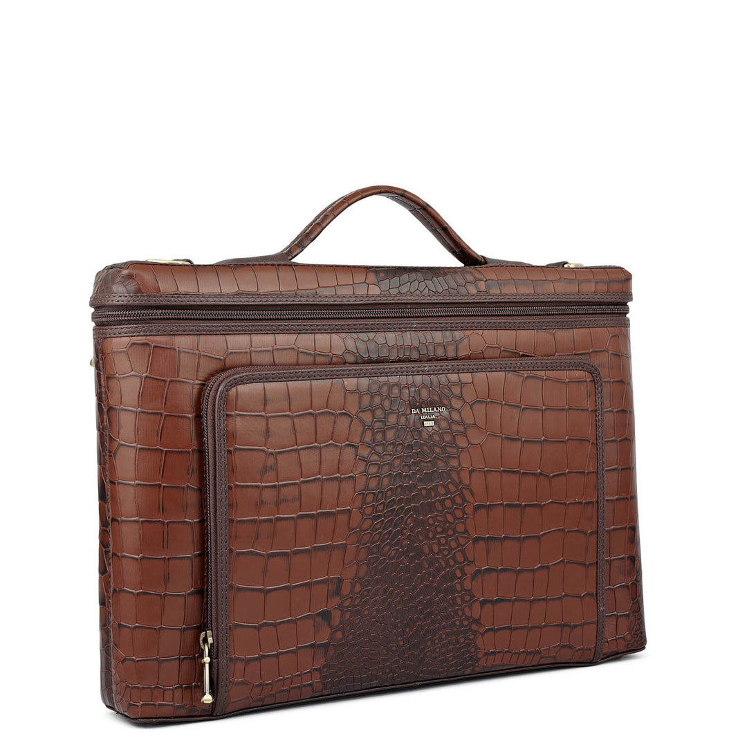 Croco Leather Laptop Sleeve - Brown